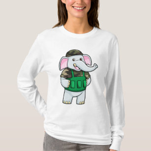 Camiseta Elefante como soldado con uniforme y casco