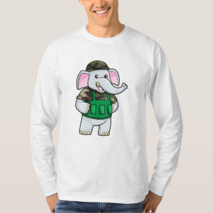 Camiseta Elefante como soldado con uniforme y casco