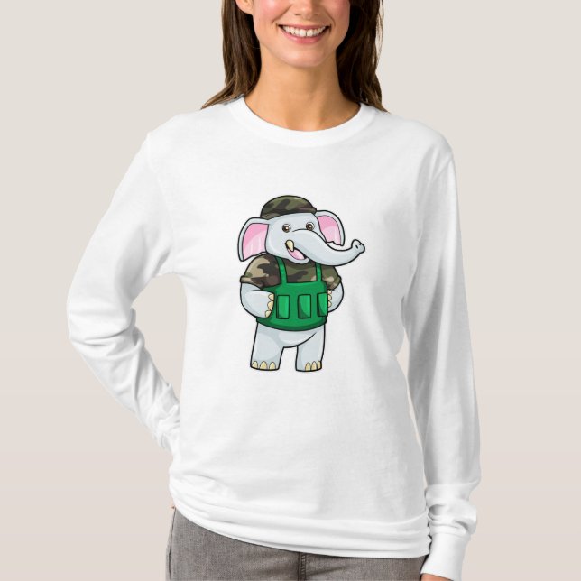Camiseta Elefante como soldado con uniforme y casco (Anverso)