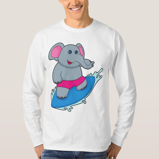 Camiseta Elefante como surfista con tabla de surf (Anverso)