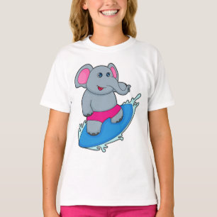 Camiseta Elefante como surfista con tabla de surf