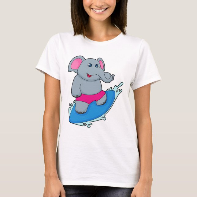 Camiseta Elefante como surfista con tabla de surf (Anverso)