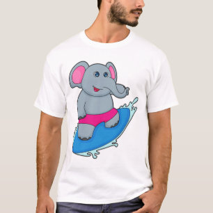 Camiseta Elefante como surfista con tabla de surf