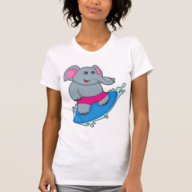 Camiseta Elefante como surfista con tabla de surf (Anverso)