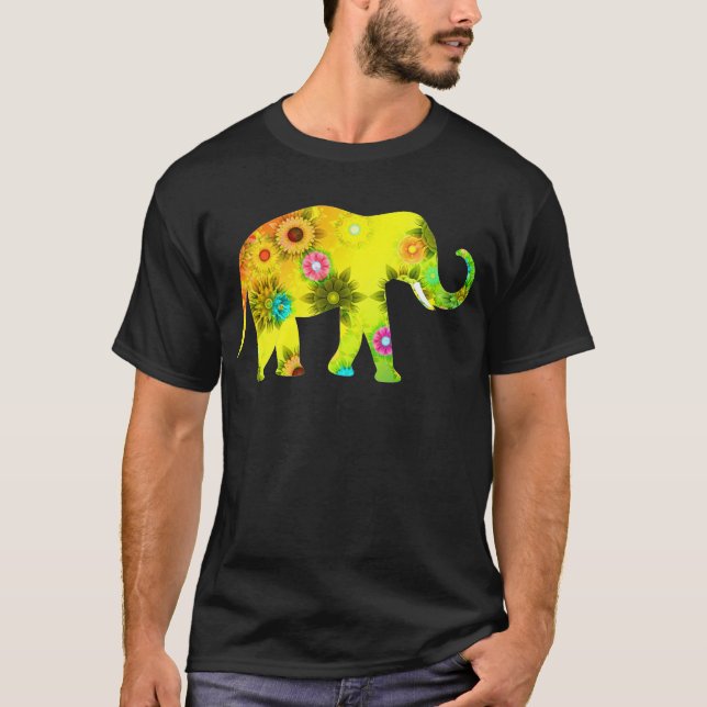 Camiseta Elefante con el tronco encima del elefante floral (Anverso)