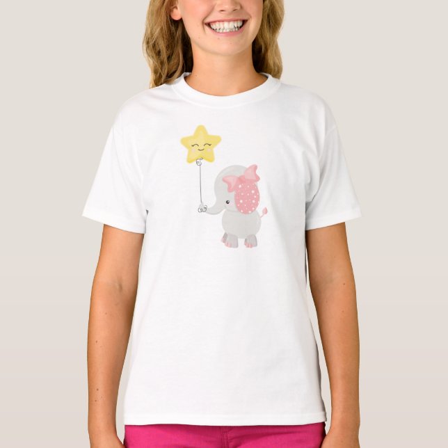 Camiseta Elefante con globo, corona, elefante lindo, estrel (Anverso)