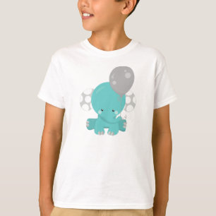 Camiseta Elefante con globo, elefante azul, animal dulce