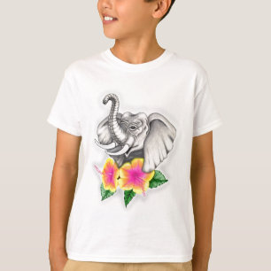 Camiseta Elefante con Hibiscus Design