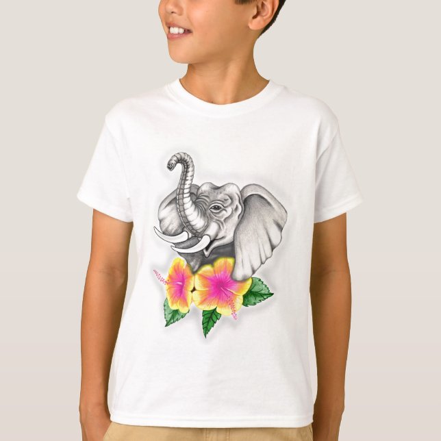 Camiseta Elefante con Hibiscus Design (Anverso)