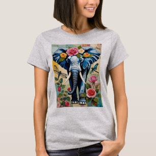 Camiseta Elefante Con Rosas Y Libélulas Parcheado