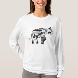 Camiseta Elefante conformado por camuflaje del ejército gri