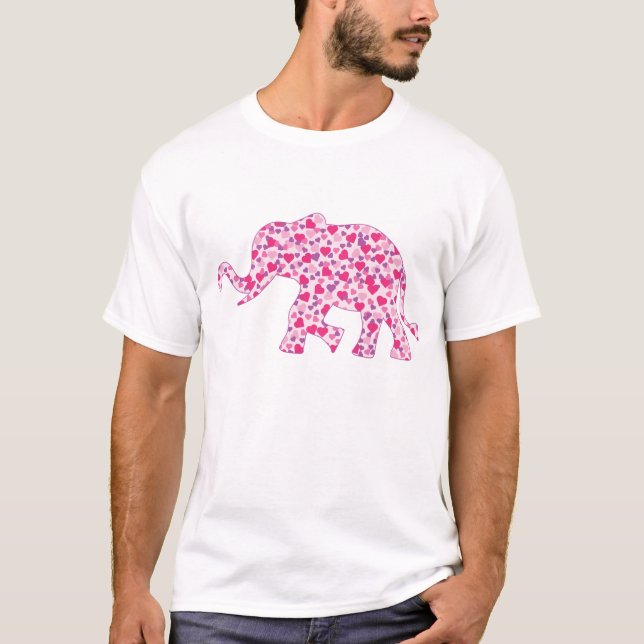 Camiseta Elefante conformado por pequeños corazones rosados (Anverso)