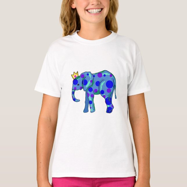 Camiseta Elefante coronado con Chica de puntos de polka (Anverso)