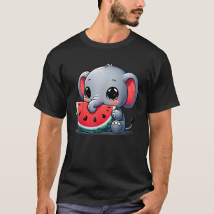 Camiseta Elefante Cute Comer sandía Fruta Tropical Amor