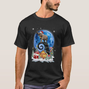 Camiseta Elefante Cute Moon Blue Merry Christmas Elephant L