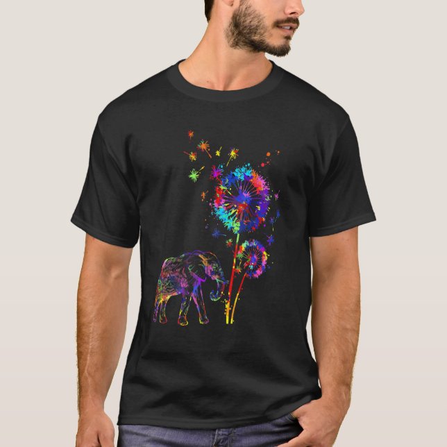 Camiseta Elefante Dandelion Flor Elephant Watercolor (Anverso)