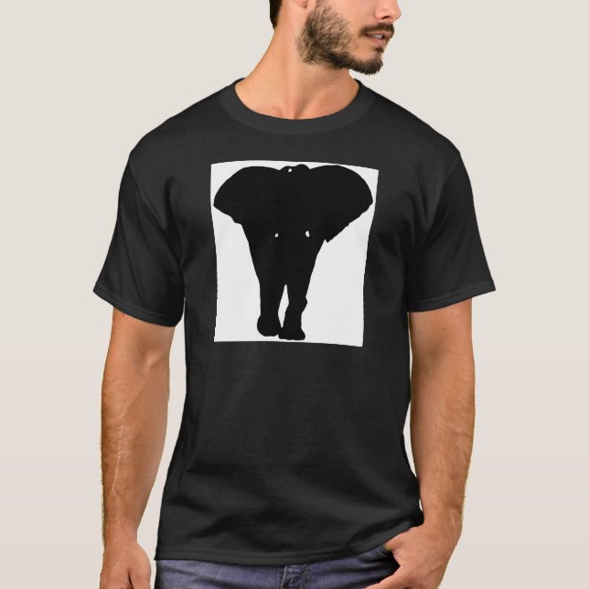 Camiseta Elefante de arte pop blanco y negro (Anverso)