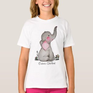 Camiseta Elefante De Bebé Cuto De Acuarela Con Rubor Y Flor