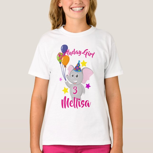 Camiseta Elefante de cumpleaños sosteniendo globos (Anverso)
