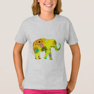 Camiseta Elefante de estilo de dibujos animados Flores vibr