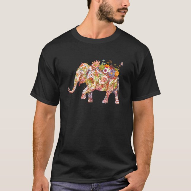 Camiseta Elefante de flores coloridas (Anverso)