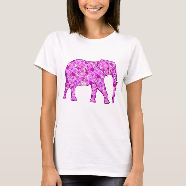 Camiseta elefante de flores - orquídea y magenta (Anverso)