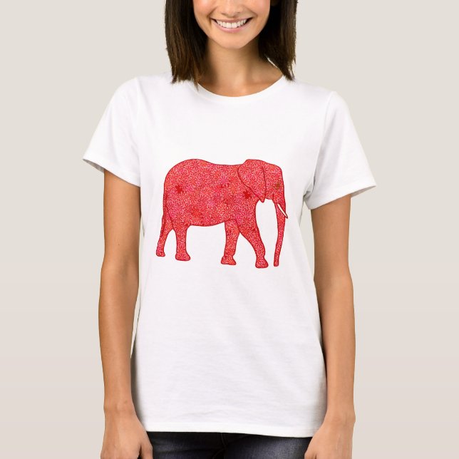 Camiseta elefante de flores - rojo profundo y coral (Anverso)