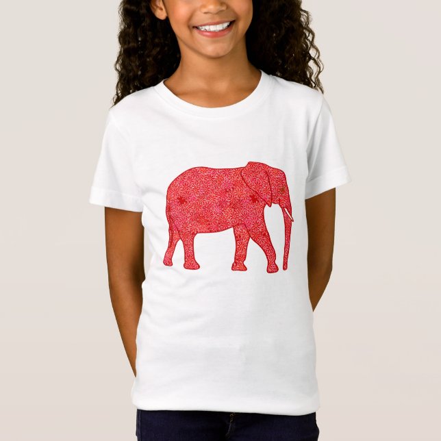 Camiseta elefante de flores - rojo profundo y coral (Anverso)