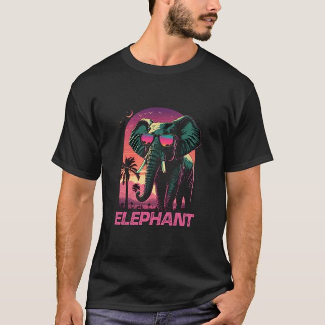Camiseta Elefante de gafas de sol Guay Retro (Anverso)