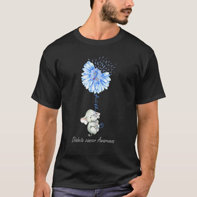 Camiseta Elefante de girasol azul Diabete Conciencia (Anverso)