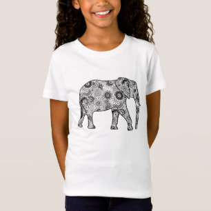 Camiseta elefante de remolino fractal - gris, negro y blanc