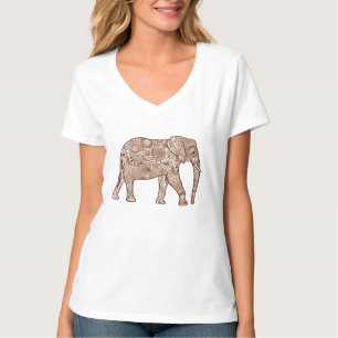 Camiseta elefante de remolino fractal - marrón y taupe