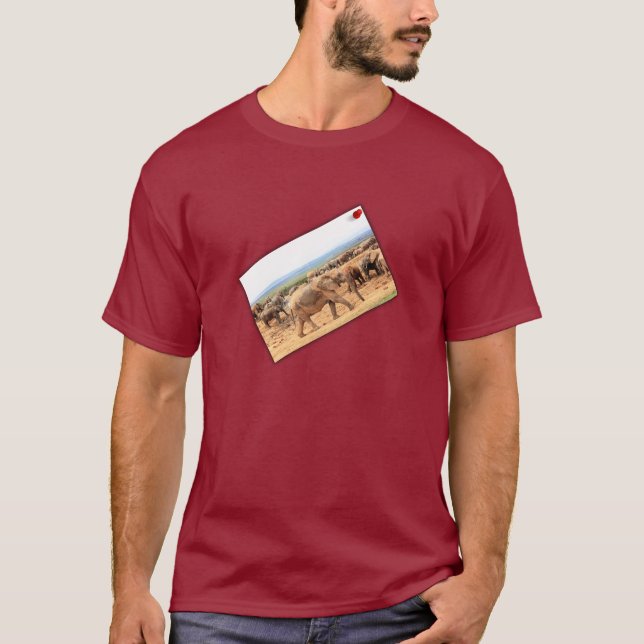 Camiseta Elefante de vida silvestre africano pinchado rojo (Anverso)