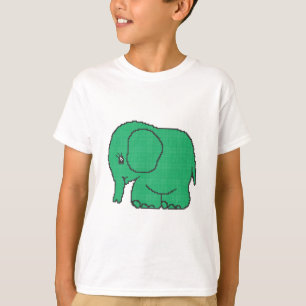 Camiseta Elefante divertido del verde del punto de cruz