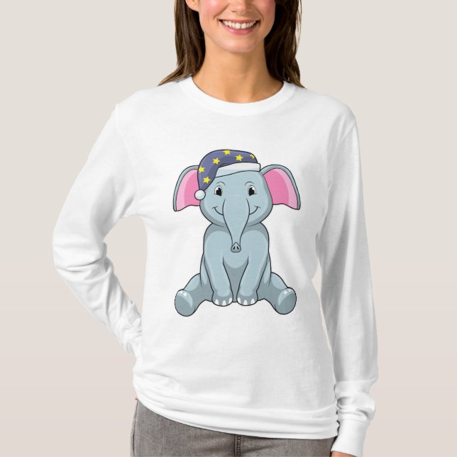 Camiseta Elefante durmiendo con gorra nocturna (Anverso)