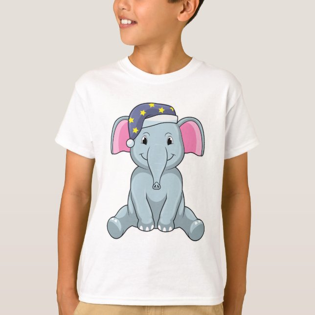 Camiseta Elefante durmiendo con gorra nocturna (Anverso)
