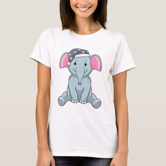 Camiseta Elefante durmiendo con gorra nocturna (Anverso)
