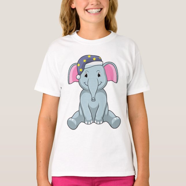 Camiseta Elefante durmiendo con gorra nocturna (Anverso)
