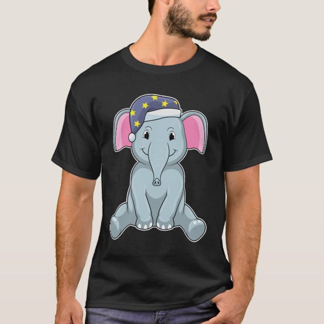 Camiseta Elefante durmiendo con gorra nocturna (Anverso)