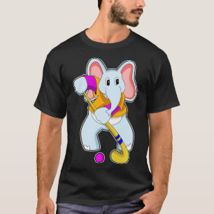 Camiseta Elefante en el hockey con bate de hockey