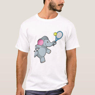 Camiseta Elefante en el tenis con raqueta de tenis