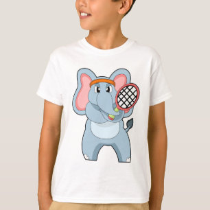 Camiseta Elefante en el tenis con raqueta de tenis