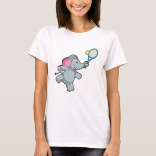 Camiseta Elefante en el tenis con raqueta de tenis