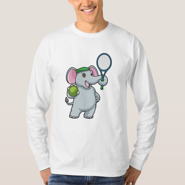 Camiseta Elefante en el tenis con raqueta de tenis (Anverso)