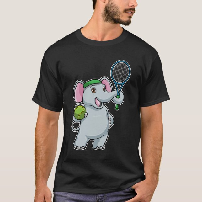 Camiseta Elefante en el tenis con raqueta de tenis (Anverso)