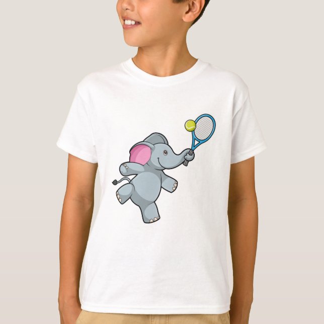 Camiseta Elefante en el tenis con raqueta de tenis (Anverso)