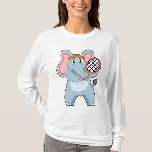 Camiseta Elefante en el tenis con raqueta de tenis (Anverso)