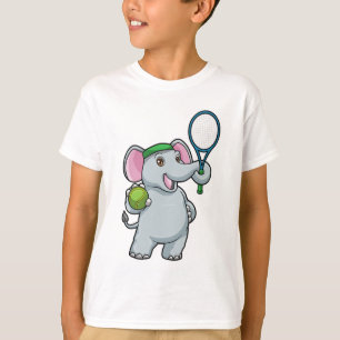 Camiseta Elefante en el tenis con raqueta de tenis
