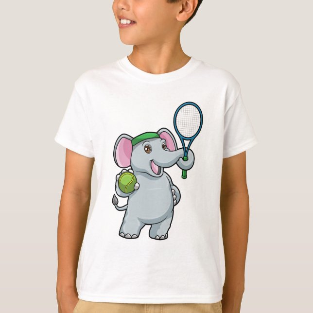 Camiseta Elefante en el tenis con raqueta de tenis (Anverso)