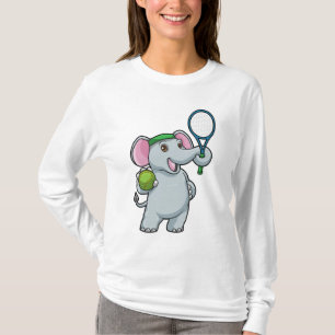 Camiseta Elefante en el tenis con raqueta de tenis